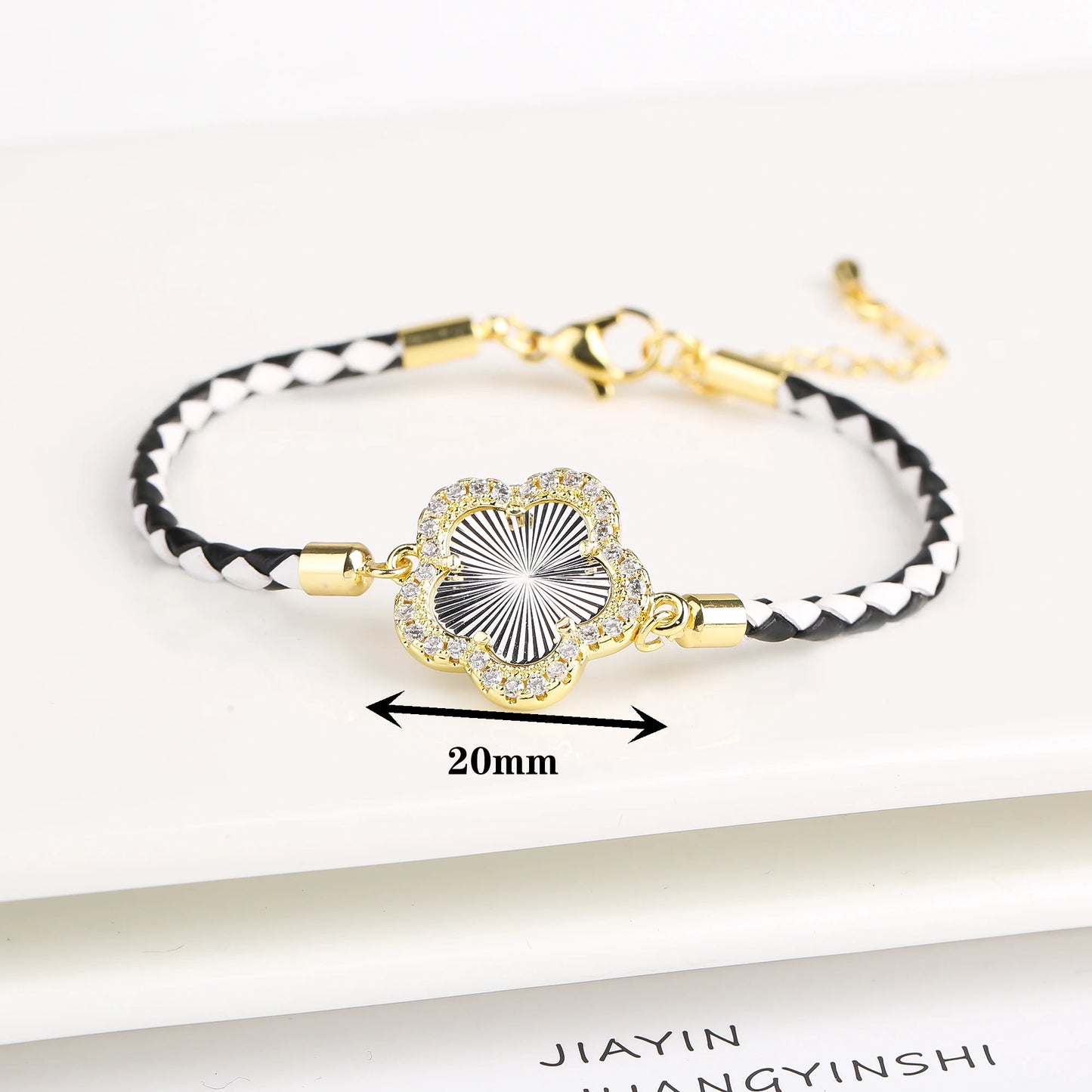 INS Hot Sale Shiny Zirconia Five-Leaf Flower Leather Adjustable Bracelet Classic Stone Plumeria Bracelet For Woman Jewelry Gift