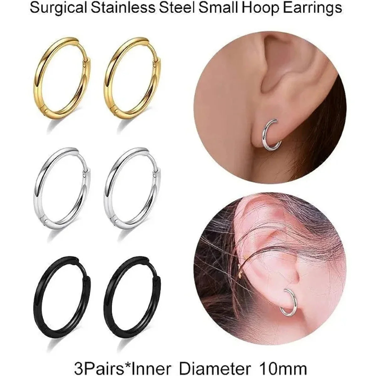 2/6pcs 316L Stainless Steel Huggie Hoop Earrings for Women Men,Cartilage Tragus Helix Daith Hypoallergenic Piercing Jewelry