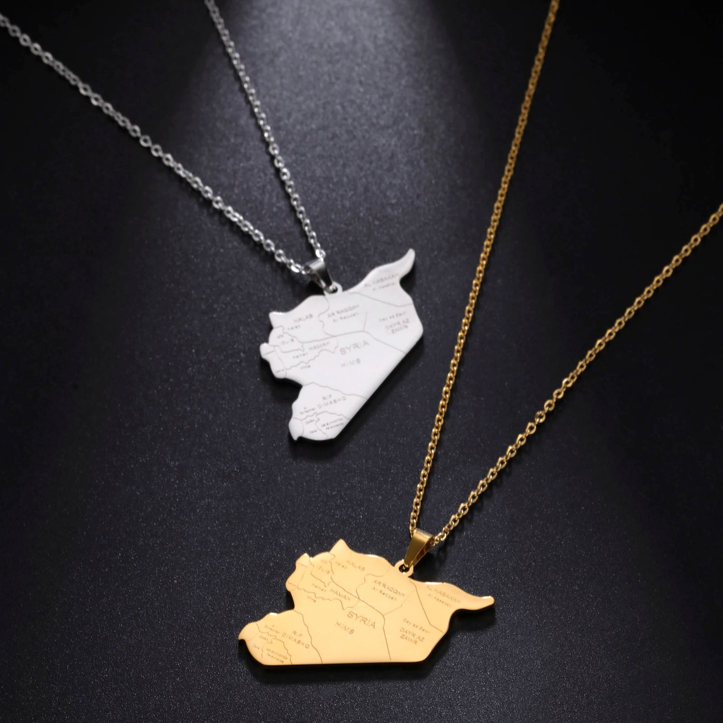LIKGREAT Trendy Syria Map Flag Pendant Necklaces Stainless Steel Syrians Map Hiphop Jewelry Gift for Women Men