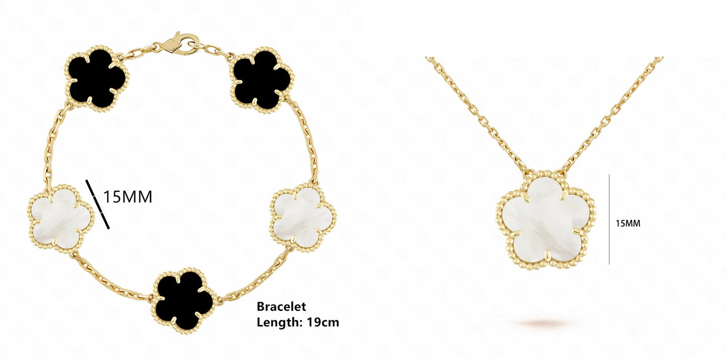 Simple 15mm Natural Shell Stone Five-Leaf Flower Set Bracelet Necklace Classic Flower Woman Jewelry Sets For Party Daily Wear