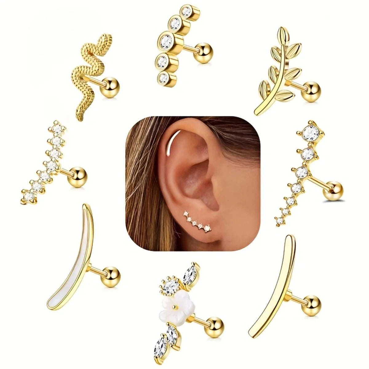 1/4/6/8Pcs 16G Stainless Steel Screw Back Stud Earrings for Women,Cubic Zerconia Cartilage Conch Helix Ear Piercing Jewelry