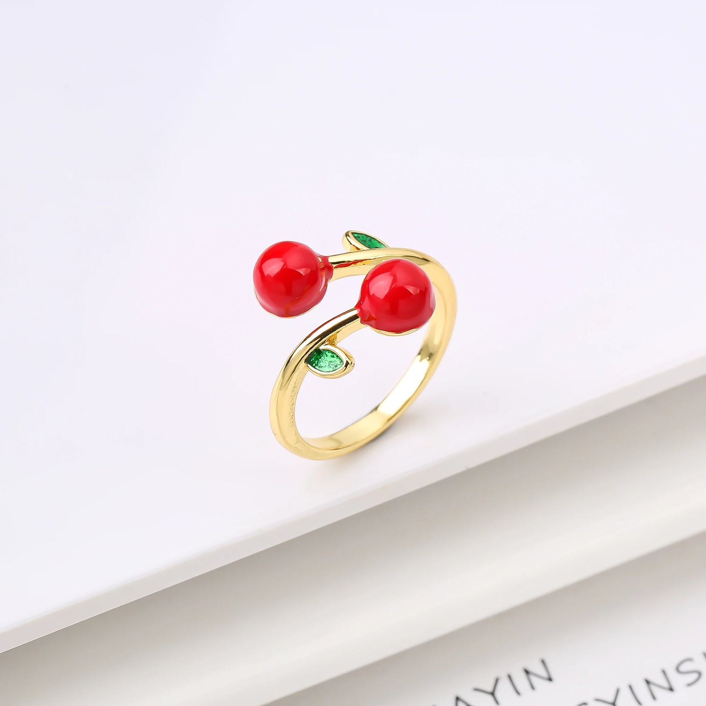 Sweet And Lovely Fruit Cherry Crystal Zirconia Opening Adjustable Ring Simple For Woman Girl Daily Party New Fashion Jewelry
