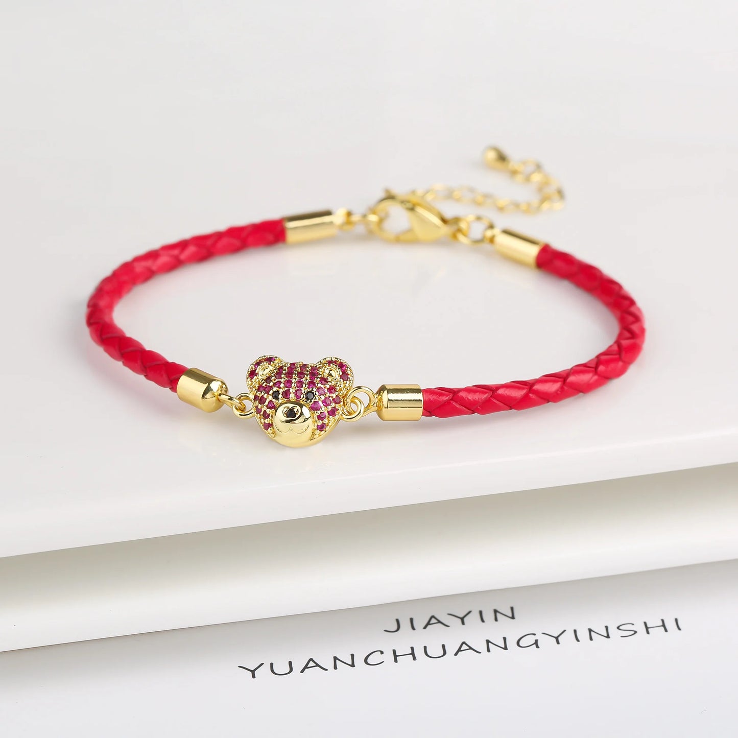 Adjustable Leather Braided Zirconia Bear Bracelet Classic Woman Animal Bracelet Fashion for Party Jewelry Gift Accessories