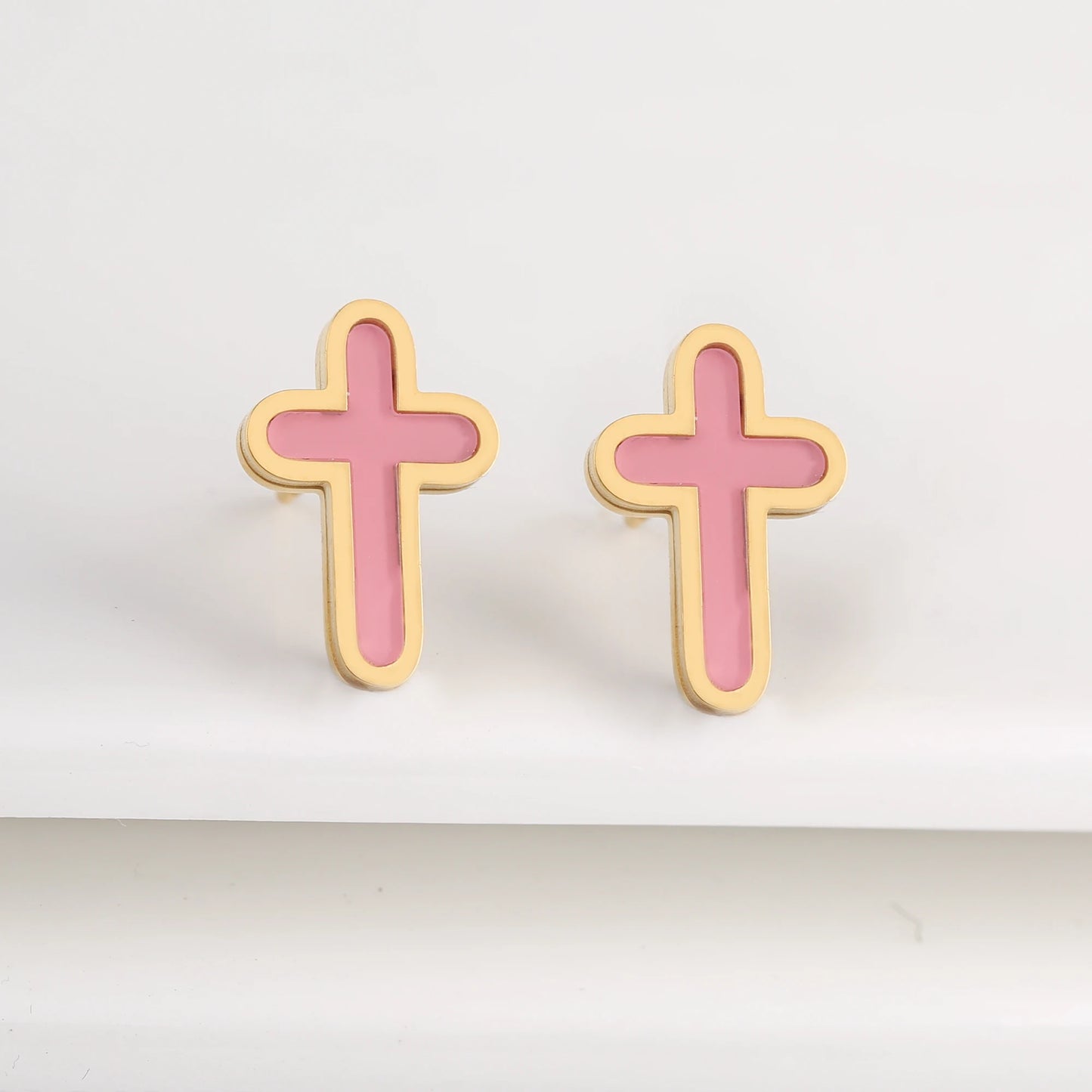 7 Colors New Design Cross Stainless Steel Classic Studs Earrings High Quality Minimalist Wedding Anniversary Woman Jewelry Gift