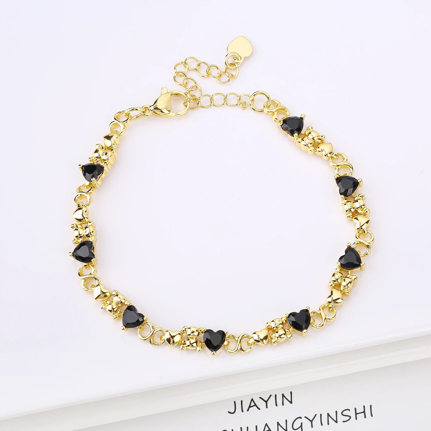 Gold-plated Heart Shape Crystal Cute Animal Bear Adjustable Bracelet Luxury for Women Girls New Fashion Party Jewelry Fine Gift