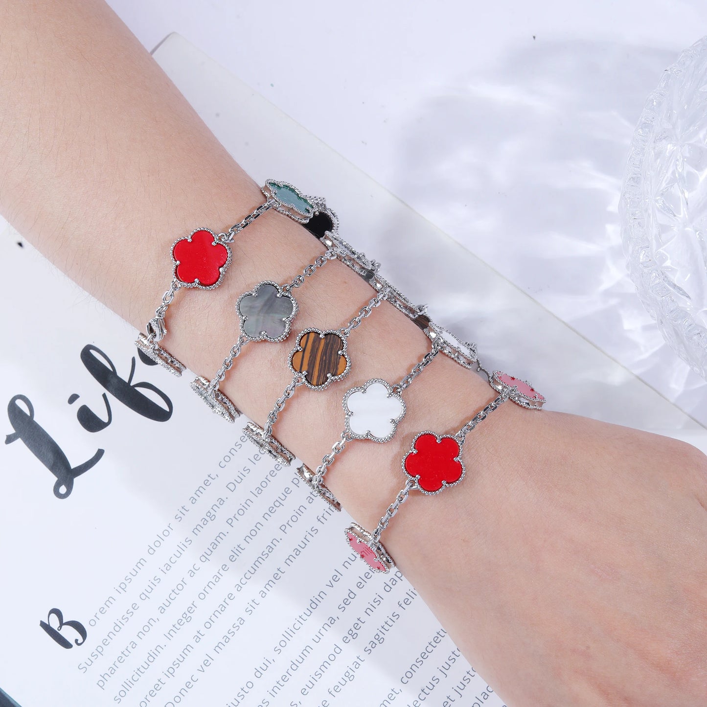 Simple 15mm Natural Shell Stone Five-Leaf Flower Set Bracelet Necklace Classic Flower Woman Jewelry Sets For Party Daily Wear