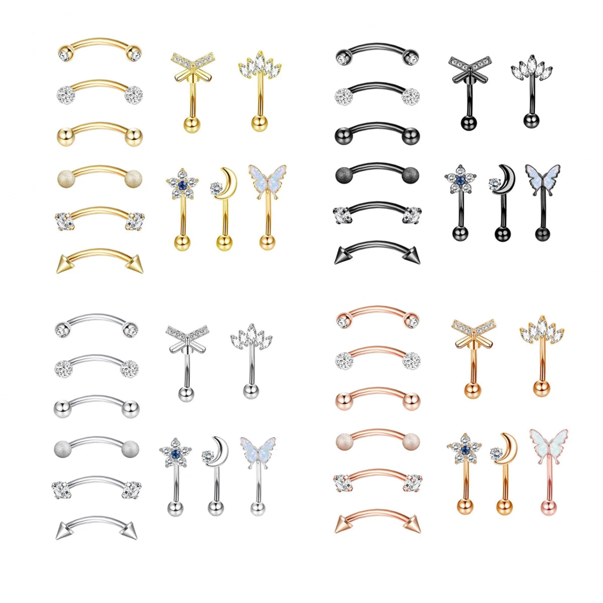 11Pcs Hypoallergenic Stainless Steel Rook Piercing Jewelry Set,Eyebrow Rings Cartilage Daith Tragus Helix Piercing Jewelry