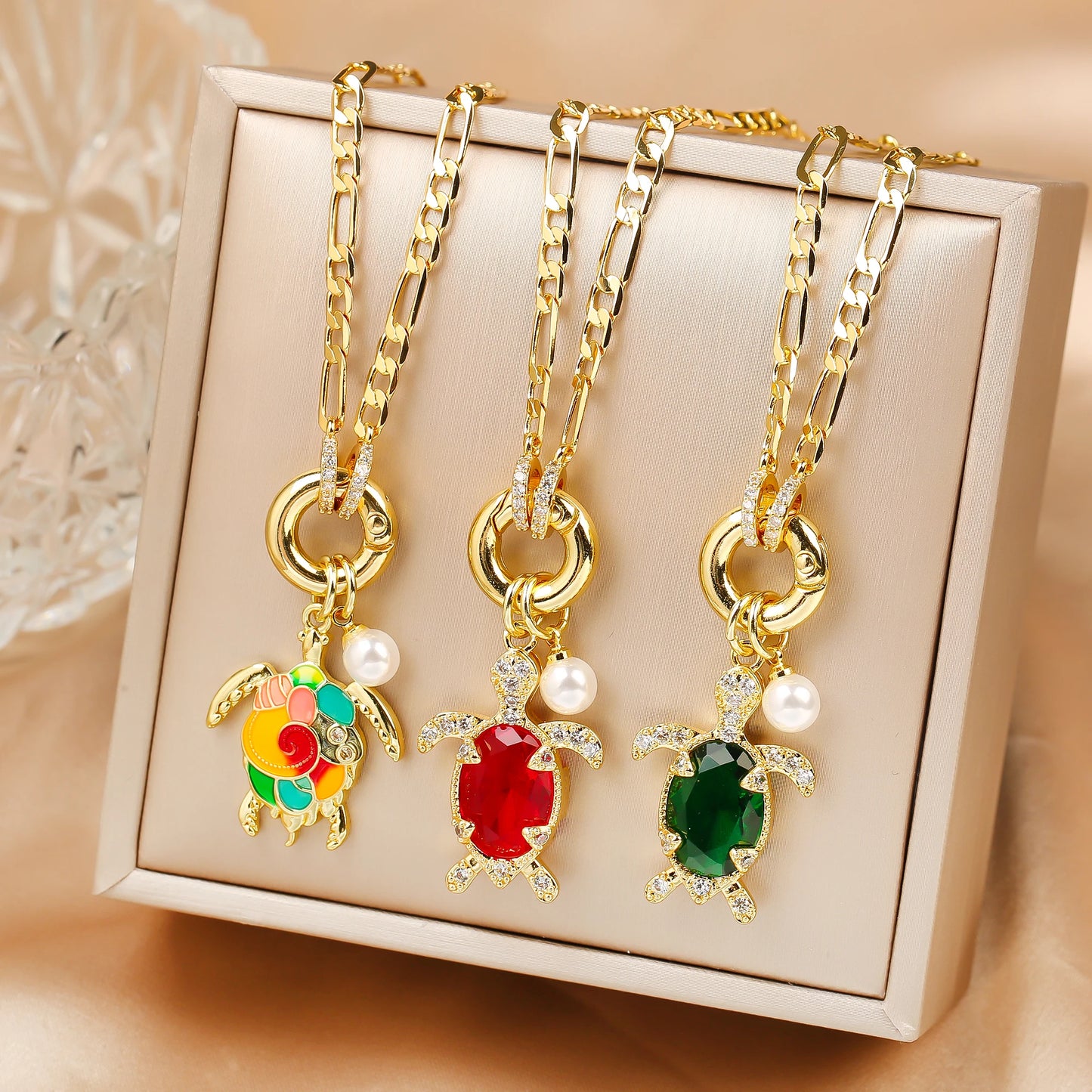 Hot Sale Cute Crystal Sea Turtle Animal Pendant Necklace High Quality Women Girls Casual Party Clavicle Chain Jewelry Gift