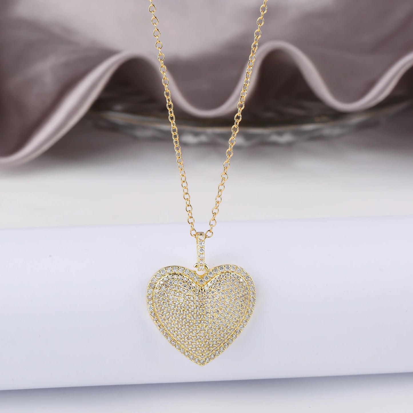 4 Colours Shiny Cubic Zirconia Heart Shape Pendant Necklace Romantic for Woman Girl Party Anniversary Jewellery Gift Accessory