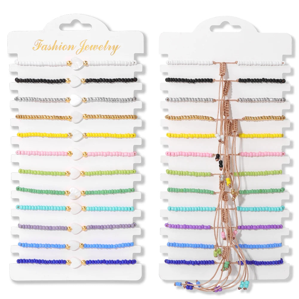 Wholesale 12Pcs/Set Colorful Natural Stone Bracelets Adjustable Rope Braided Bracelet Handmade Bohemia Bracelets with Cards