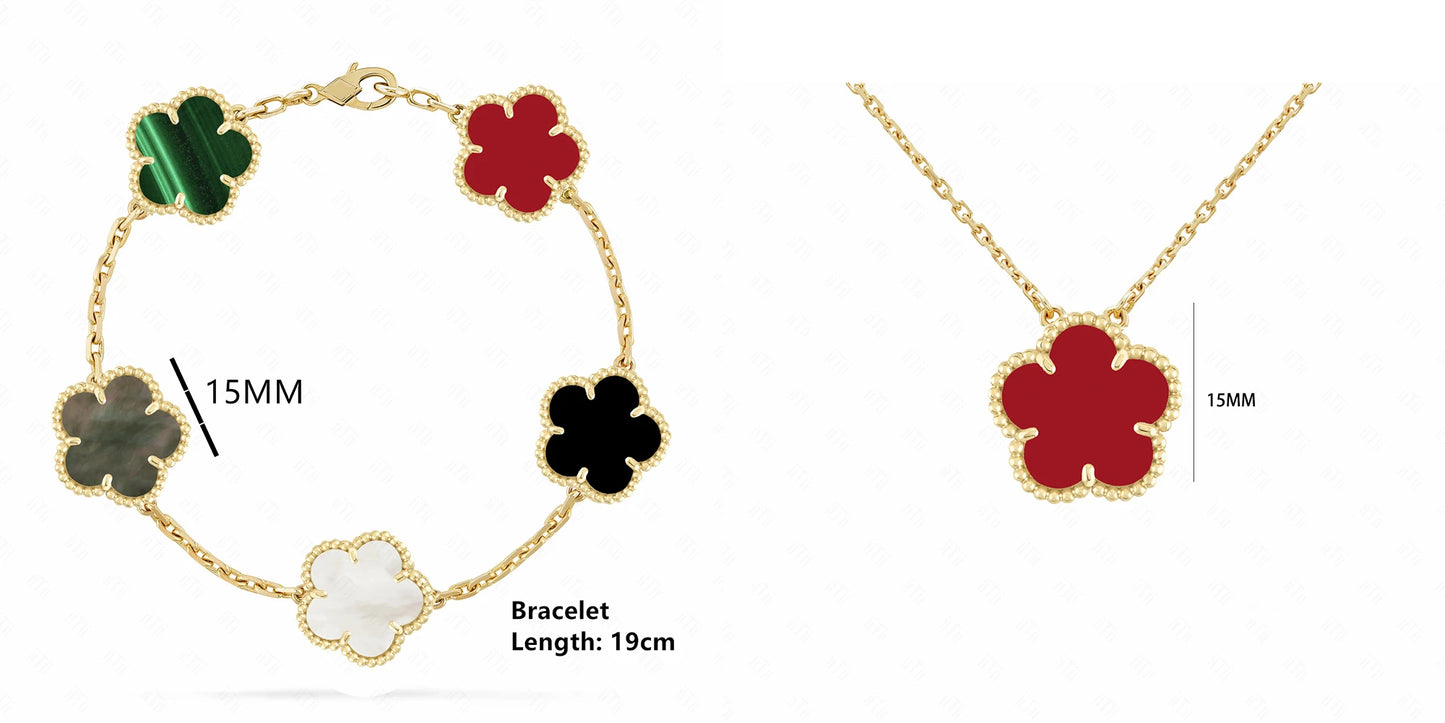 Simple 15mm Natural Shell Stone Five-Leaf Flower Set Bracelet Necklace Classic Flower Woman Jewelry Sets For Party Daily Wear