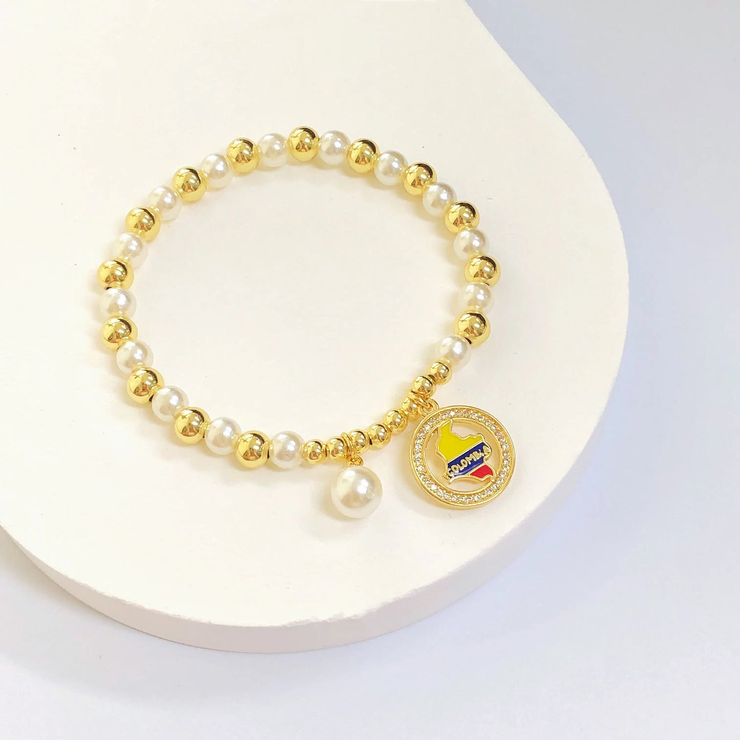 New Fashion Venezuelan Mexican Dominican Map Pendant Woven Pearl Chain Bracelet for Men Women Party Jewelry National Day Gift