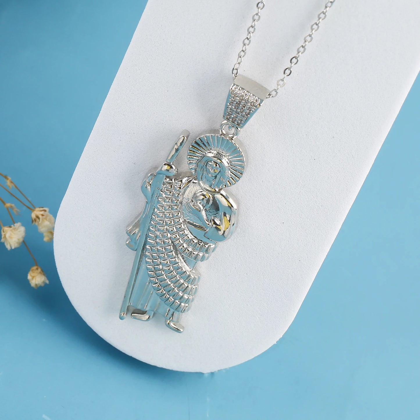 18K Gold Plated Religious Figures St. Jude Necklace Earrings Jewelry Set Simple for Woman Christian Catholic Jewelry Daily Wear