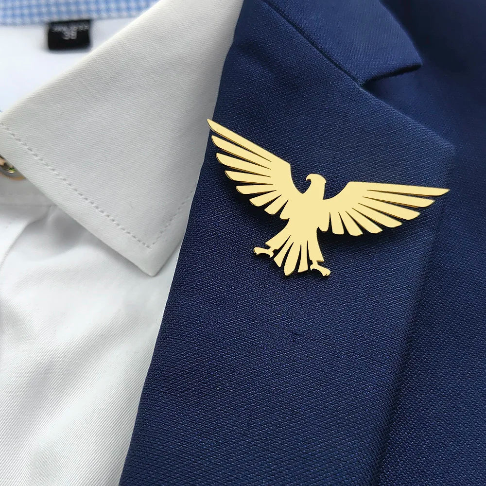 Fashion punk style hollow eagle stainless steel gold-plated 18K brooch, black suit accessories, wedding matching set