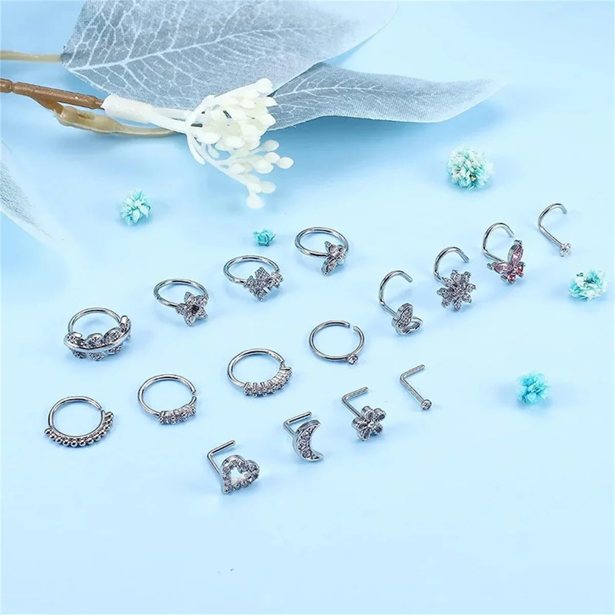 16 Pcs 20G 316 Stainless Steel Hypoallergenic Nose Studs Set