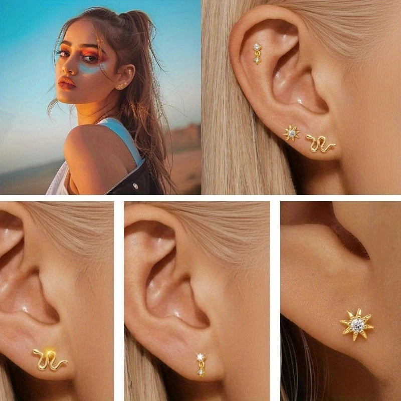 2/6 Pcs 20G 18K Hypoallergenic CZ Cartilage Flat Back Stud Earrings