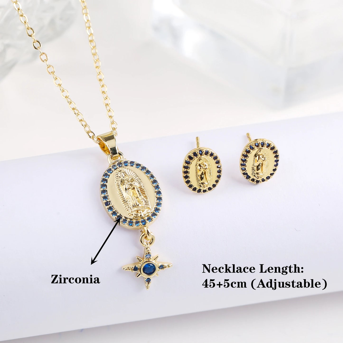 New Trendy Creative Oval St. Jude Zirconia Jewelry Set Necklace Earrings Classic for Religious Jewelry Accessories For Men Women