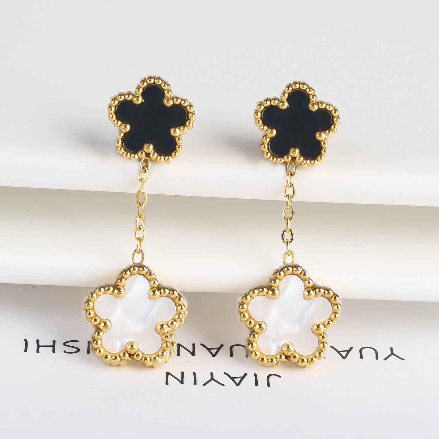 7 Color Bracelet Earrings Stainless Steel Five Leaf Flower Jewelry Set High Quality Woman Classic Daily Party Jewelry Clover New