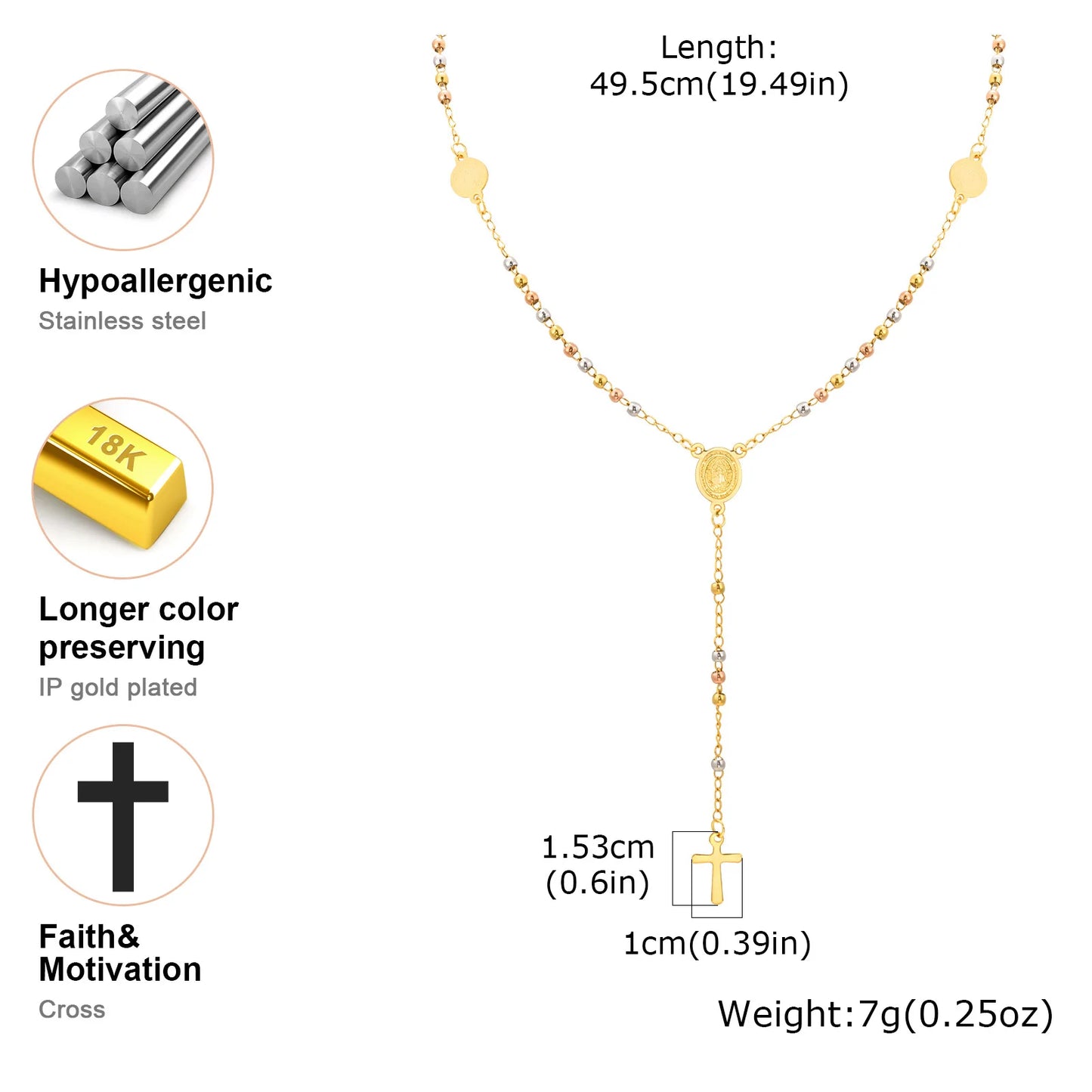 Beads Rosary Necklace Cross Pendant For Women,virgin Mary St Benedict Y Shape Drop Necklace, Protection Jewelry
