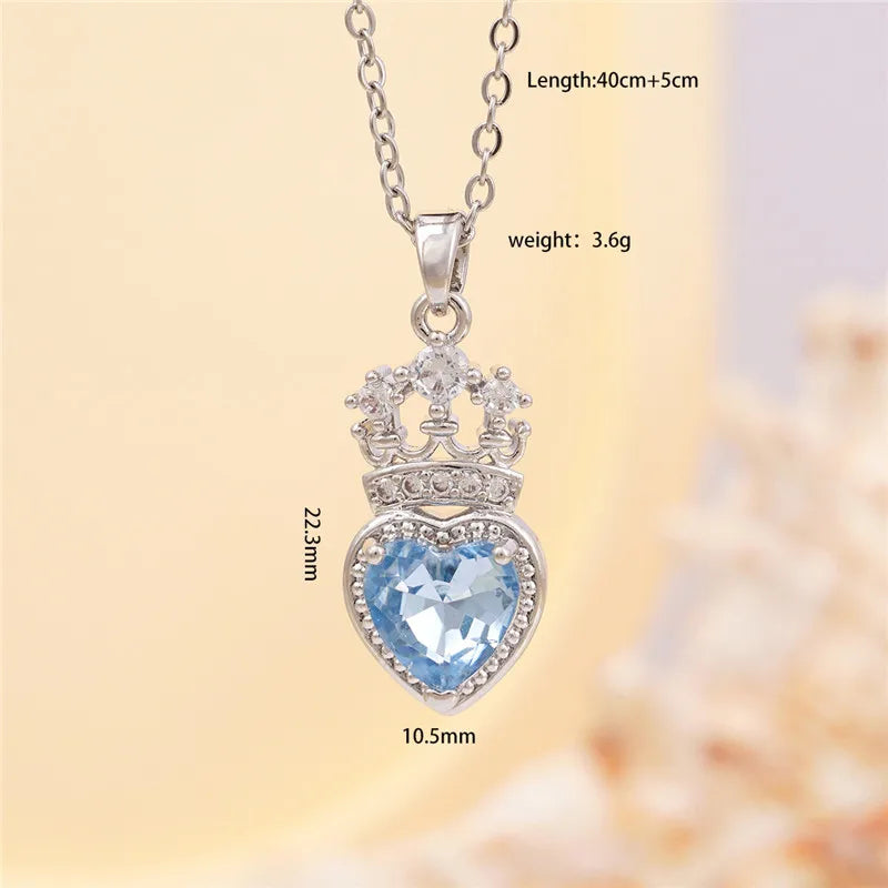 High Grade Crown Heart Zircon Pendant Necklace Stainless Steel Chains Geometric Choker Jewelry Party Gifts For Women Girls