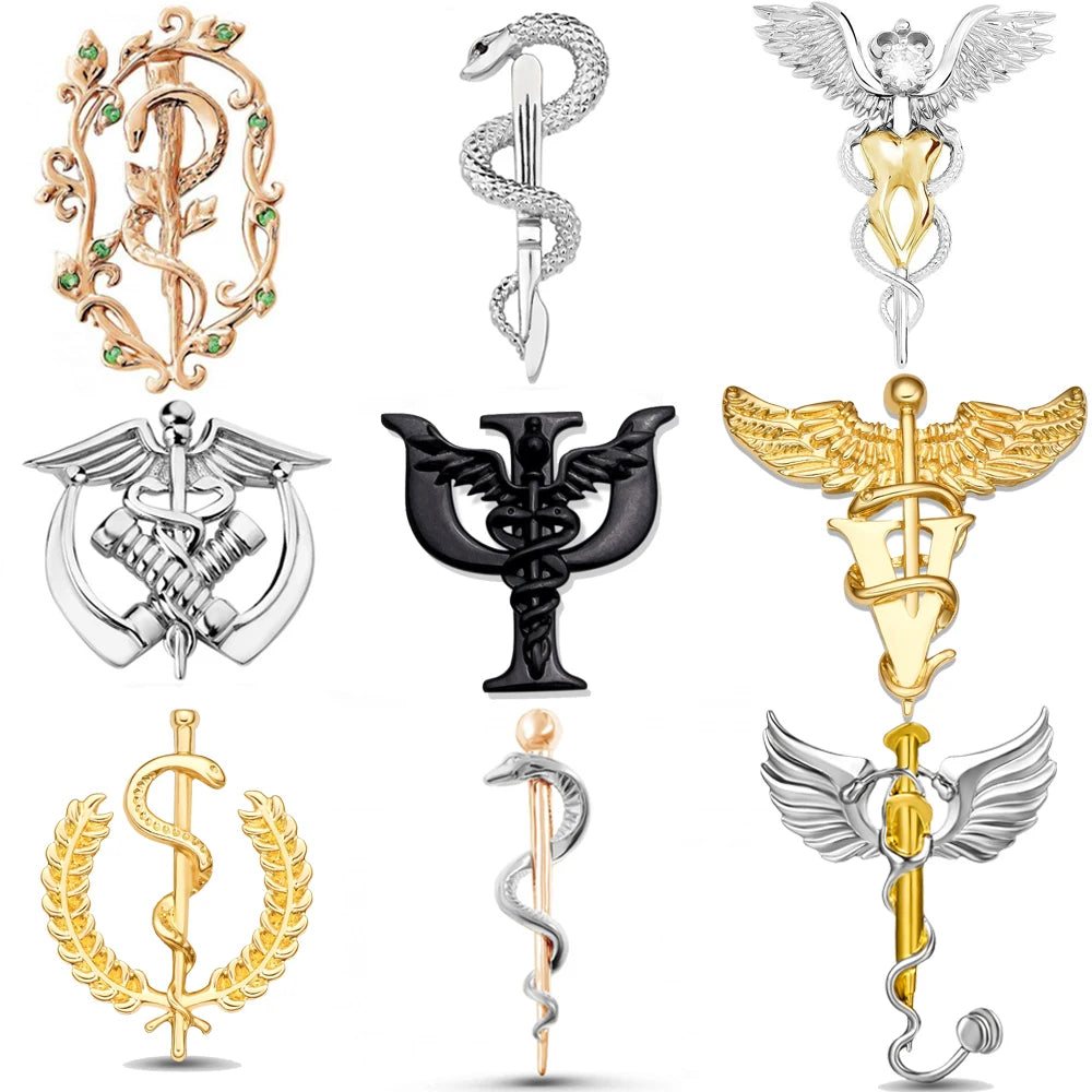 Hanreshe Medical Caduceus Brooch Pin Set Doctor Nurse Lapel Hat Bag Badge Brooches Medicine Psychology Surgery Jewelry Gifts