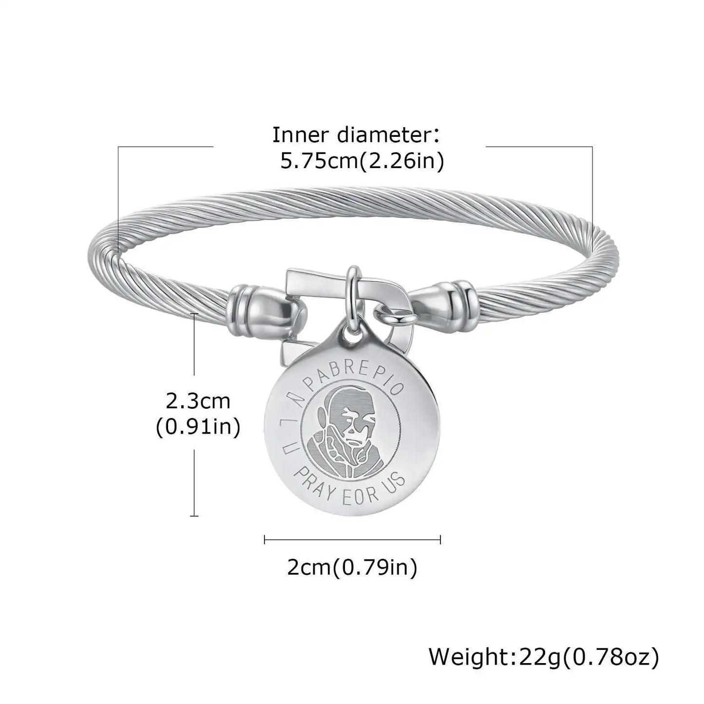Prjewel Unique Stainless Steel Bracelets For Women Padre Pio Catholic Saint Round Accessory Bangles Religious Jewelry Set Gifts