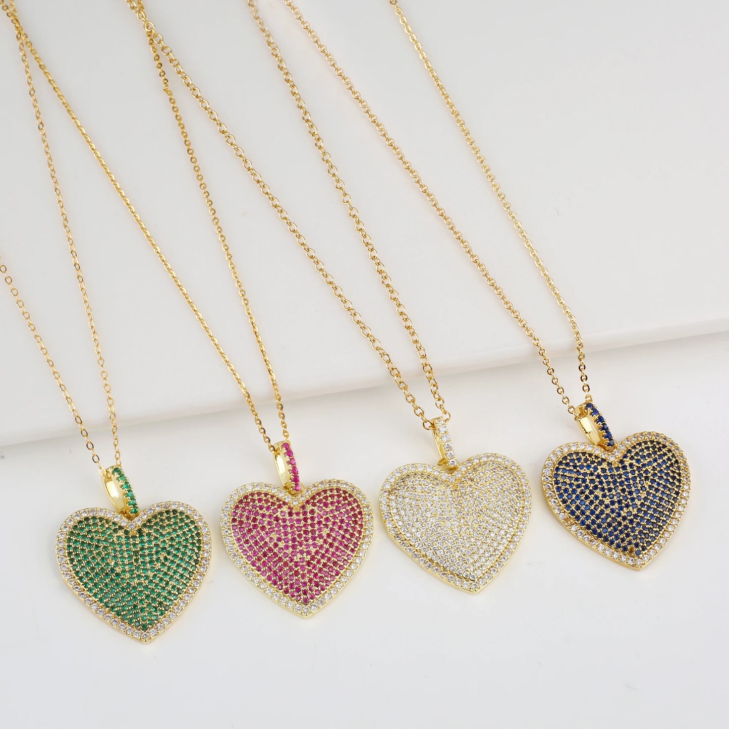 4 Colours Shiny Cubic Zirconia Heart Shape Pendant Necklace Romantic for Woman Girl Party Anniversary Jewellery Gift Accessory