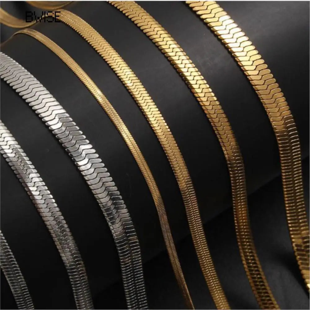 Hot Fashion Unisex Snake Chain Women Necklace Choker Stainless Steel Herringbone Gold Color Chain Necklace For Women Jewelry
