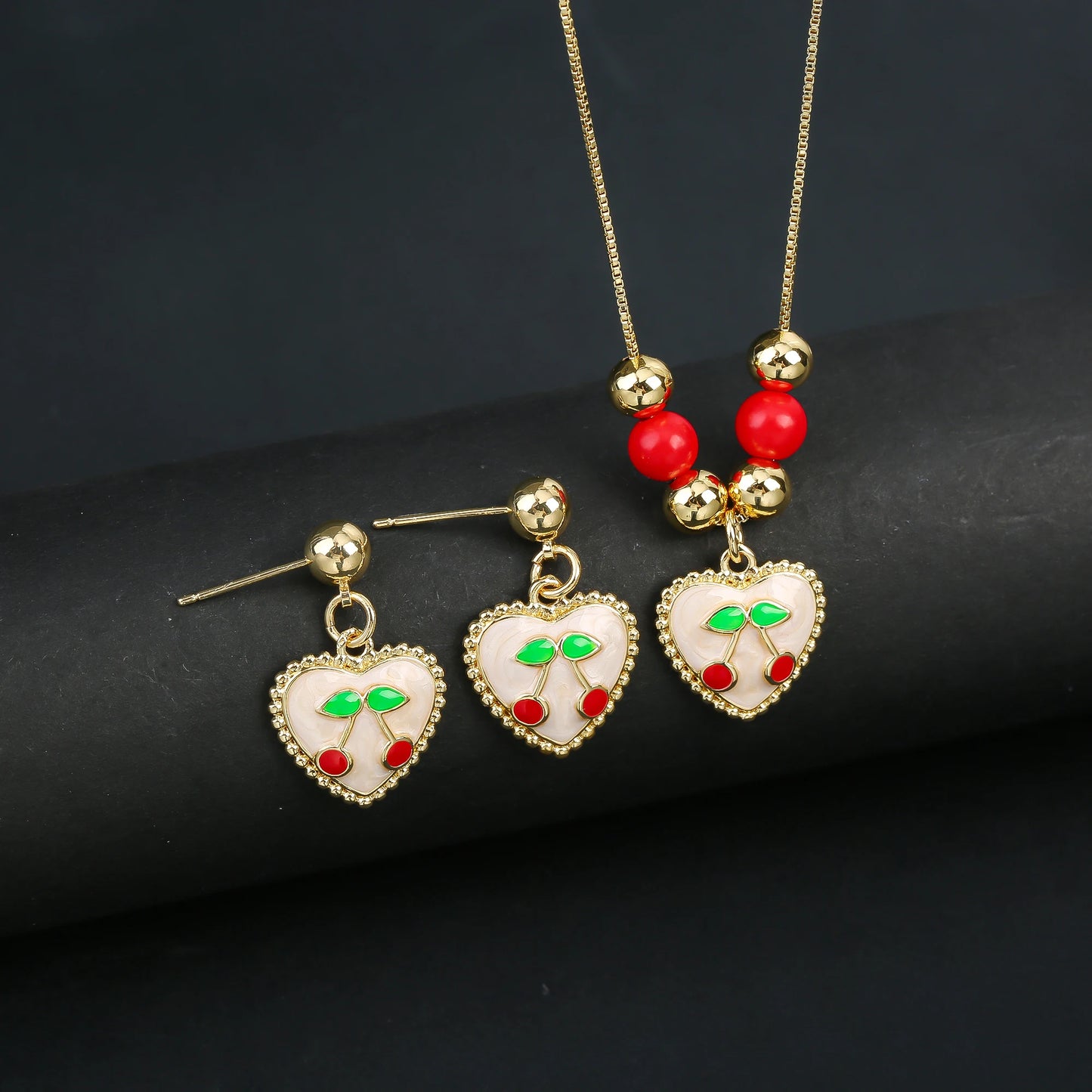 2pcs 22 Style Fashion Fruit Cherry Zircon Crystal Jewelry Set Earrings Necklace For Women Female New Trend Party Jewelry Gift