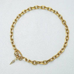 Freeshippings Item Non Tarnish Jewelry Stainless Steel 18K Gold Plated Oval Link Spring Clasp Full Zircon Charms Choker Necklace
