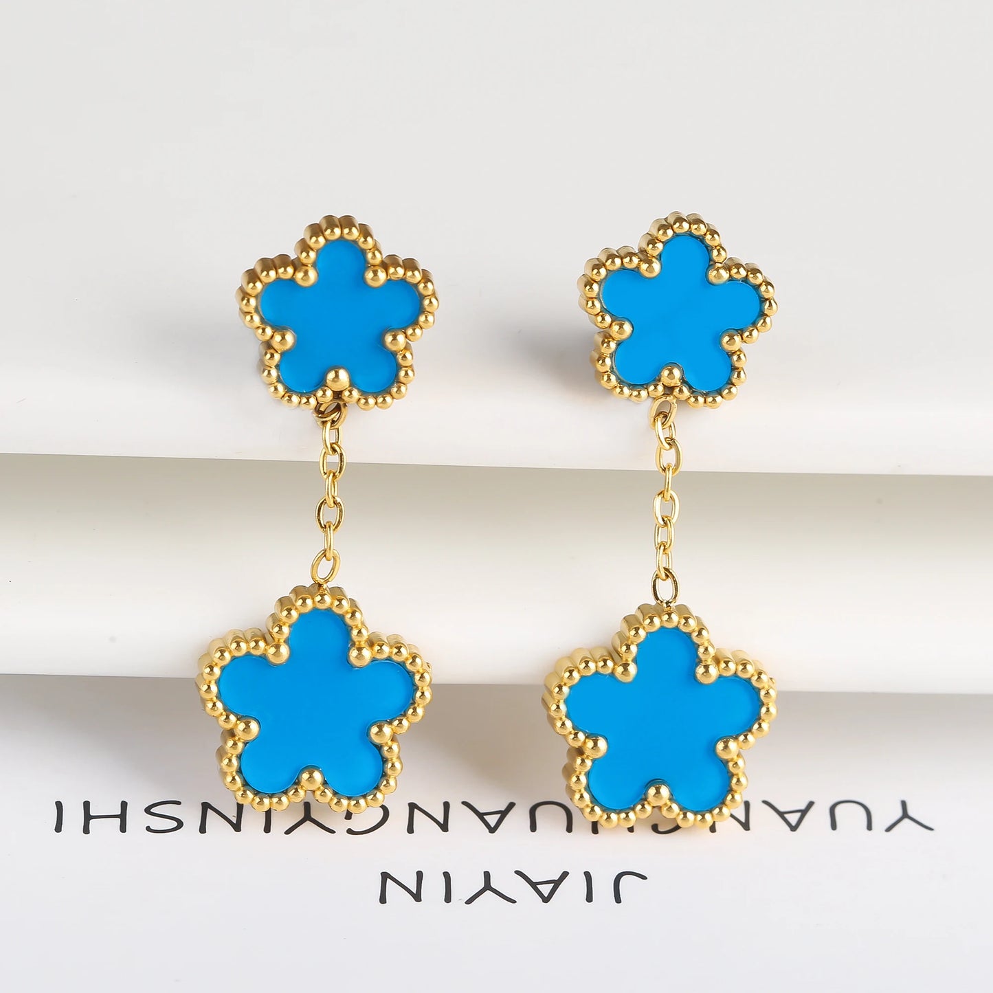 Luxury Stainless Steel Double Layer Five Leaf Flower Drop Earrings Fine Party Wedding Gift Temperament for Woman Flower Jewelry
