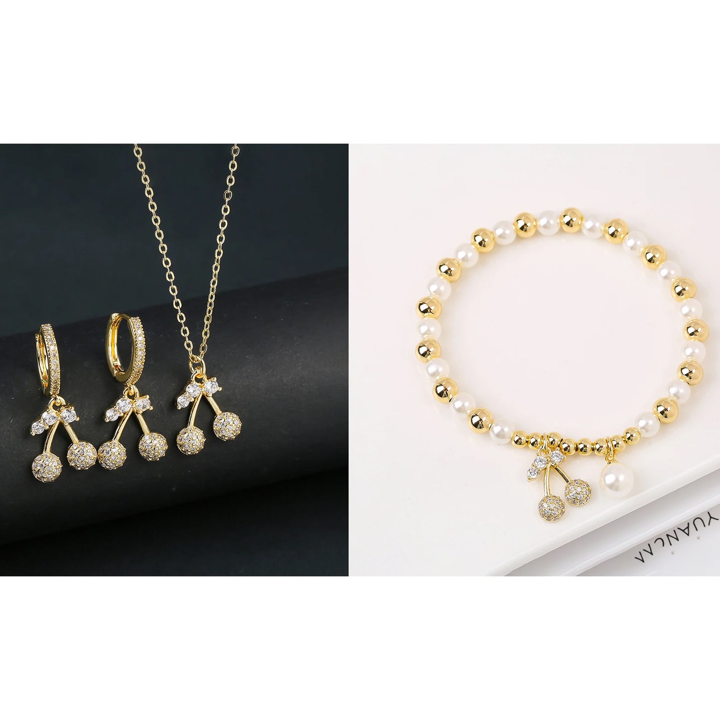 13 Style Choice 3pcs Lucky Red Cherry Crystal Fruit Bracelet Necklace Earrings Jewelry Set Luxury for Women Daily Party Jewelry