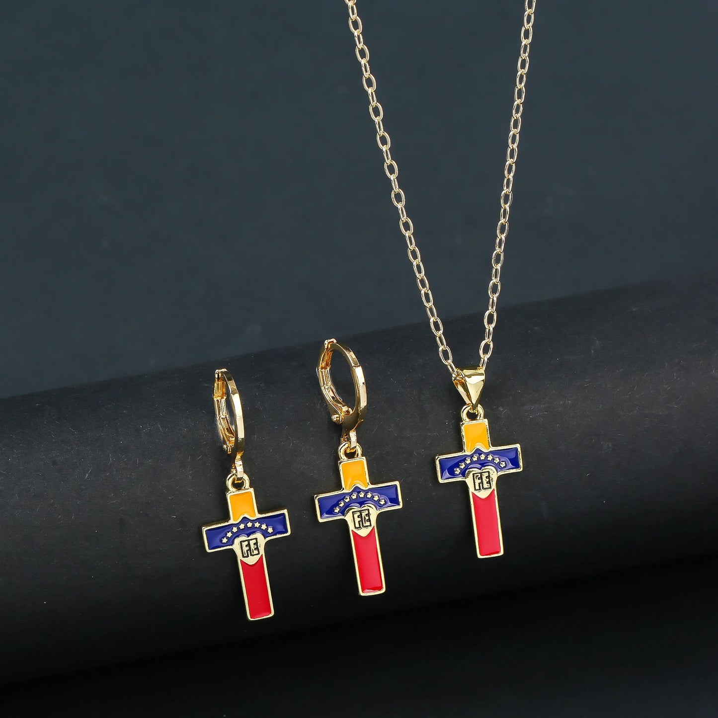 Fashion Venezuela Flag Cross Jewelry Set Classic Cactus Flower Earrings Necklace Charming for Woman Daily Party Jewelry Gift