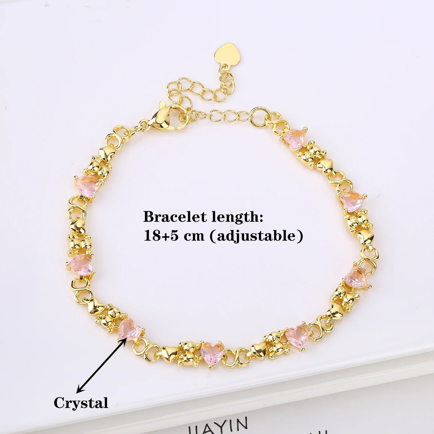 Gold-plated Heart Shape Crystal Cute Animal Bear Adjustable Bracelet Luxury for Women Girls New Fashion Party Jewelry Fine Gift