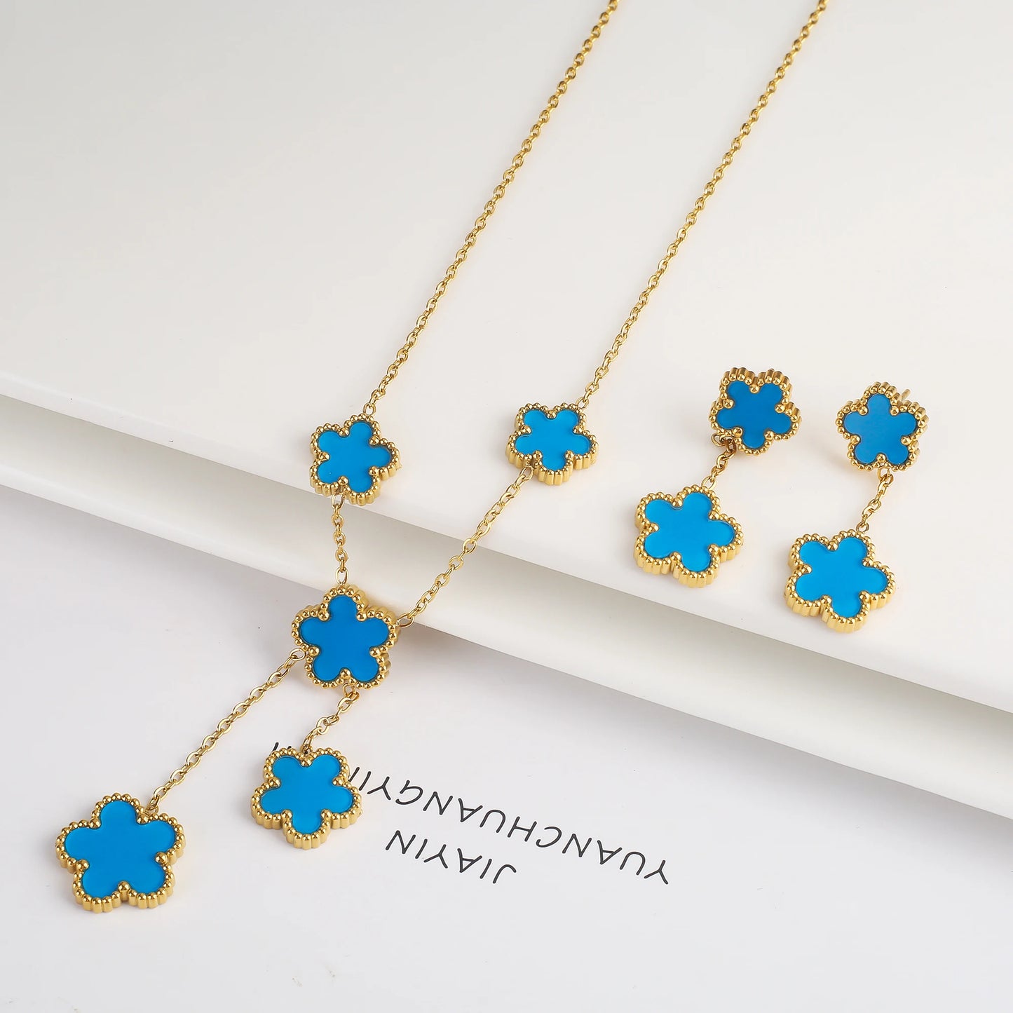 High Quality Stainless Steel Five Leaf Flower Women Jewelry Set Bracelet Necklace Earrings Simple for Woman Clover Brand Jewelry