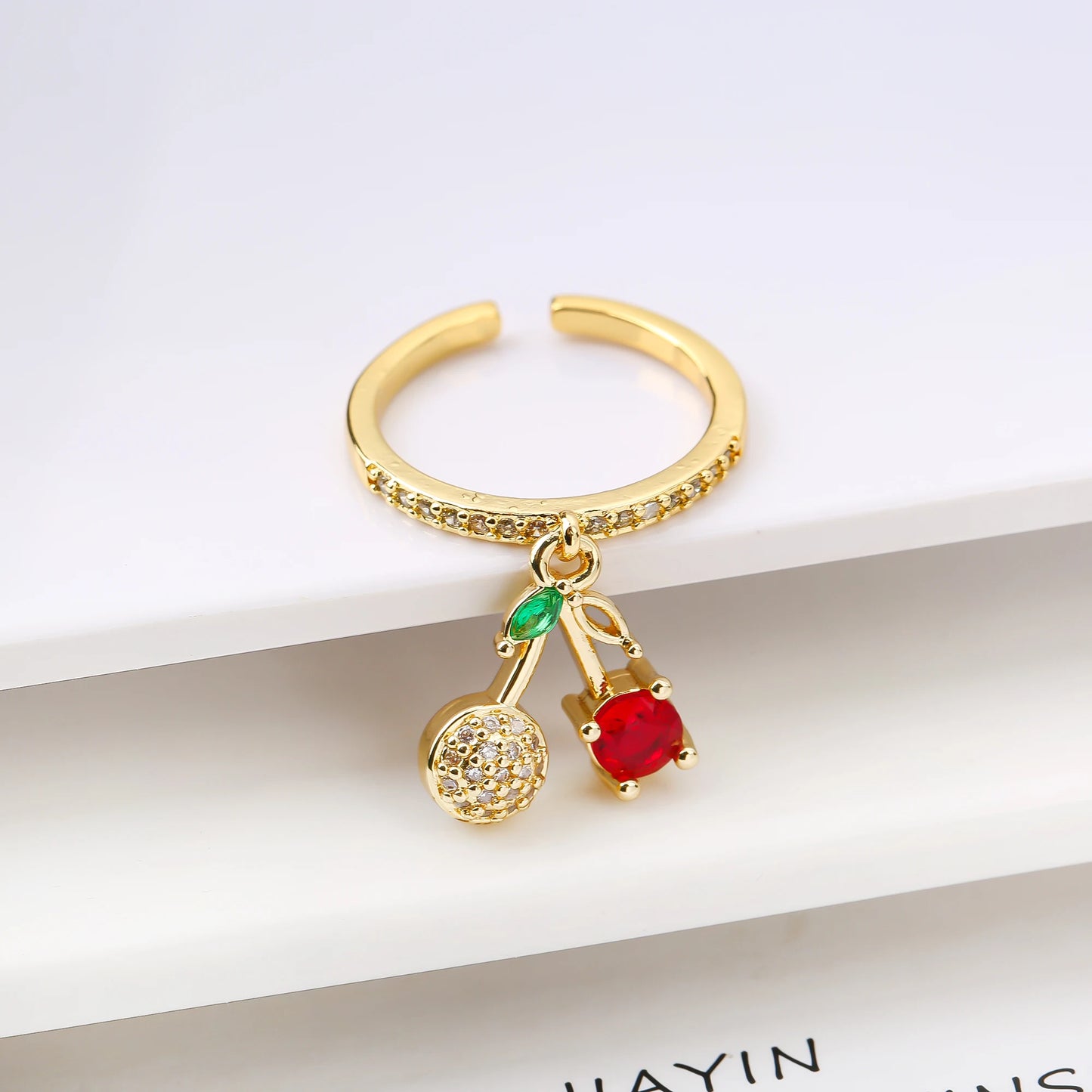 Sweet And Lovely Fruit Cherry Crystal Zirconia Opening Adjustable Ring Simple For Woman Girl Daily Party New Fashion Jewelry