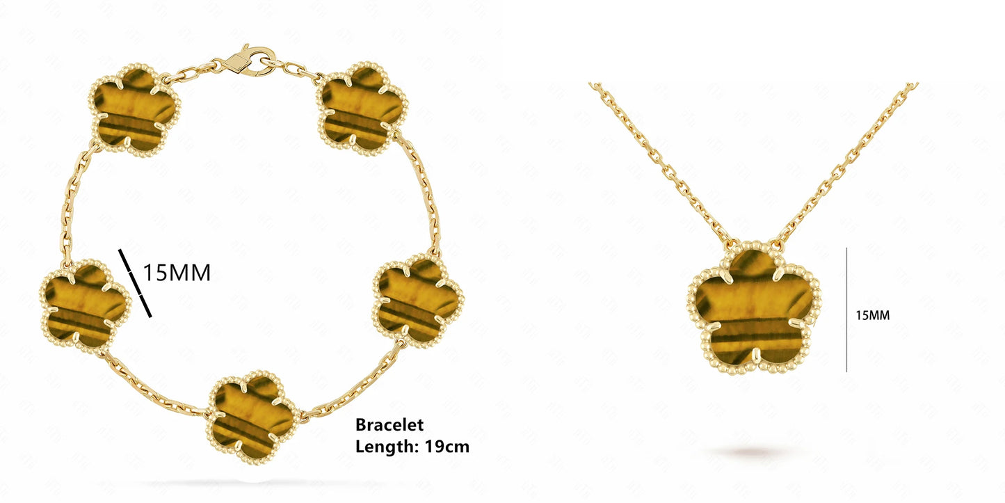 Simple 15mm Natural Shell Stone Five-Leaf Flower Set Bracelet Necklace Classic Flower Woman Jewelry Sets For Party Daily Wear