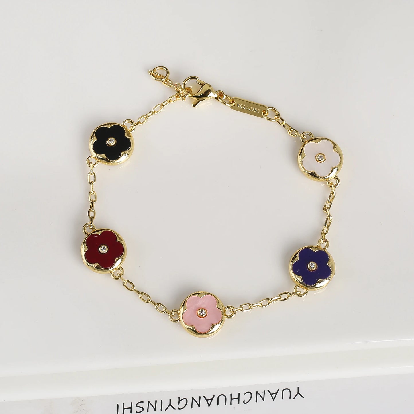 Trendy Creative Adjustable Round Five Leaf Flower Gold-Plated Bracelet Luxury for Women Daily Party Jewelry Accessories Clover