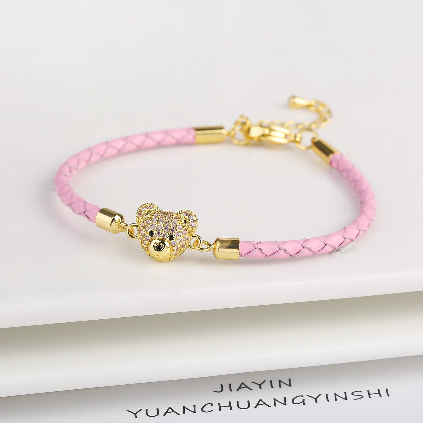 Adjustable Leather Braided Zirconia Bear Bracelet Classic Woman Animal Bracelet Fashion for Party Jewelry Gift Accessories