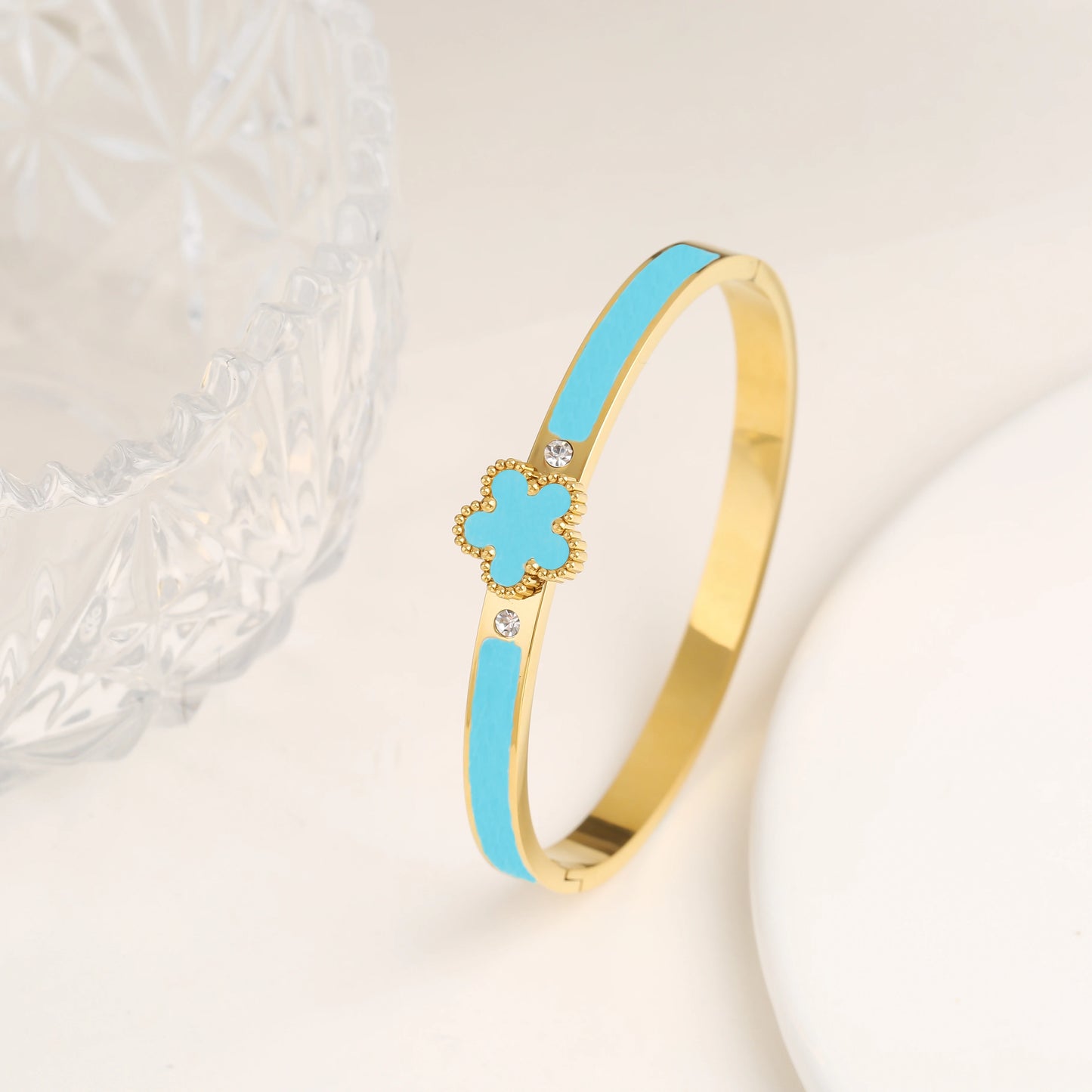 New Arrival Stainless Steel Oil Drop Shell Five Leaf Flower Open Bangle for Man Woman Fashion Party Classic Jewelry Clover 2025