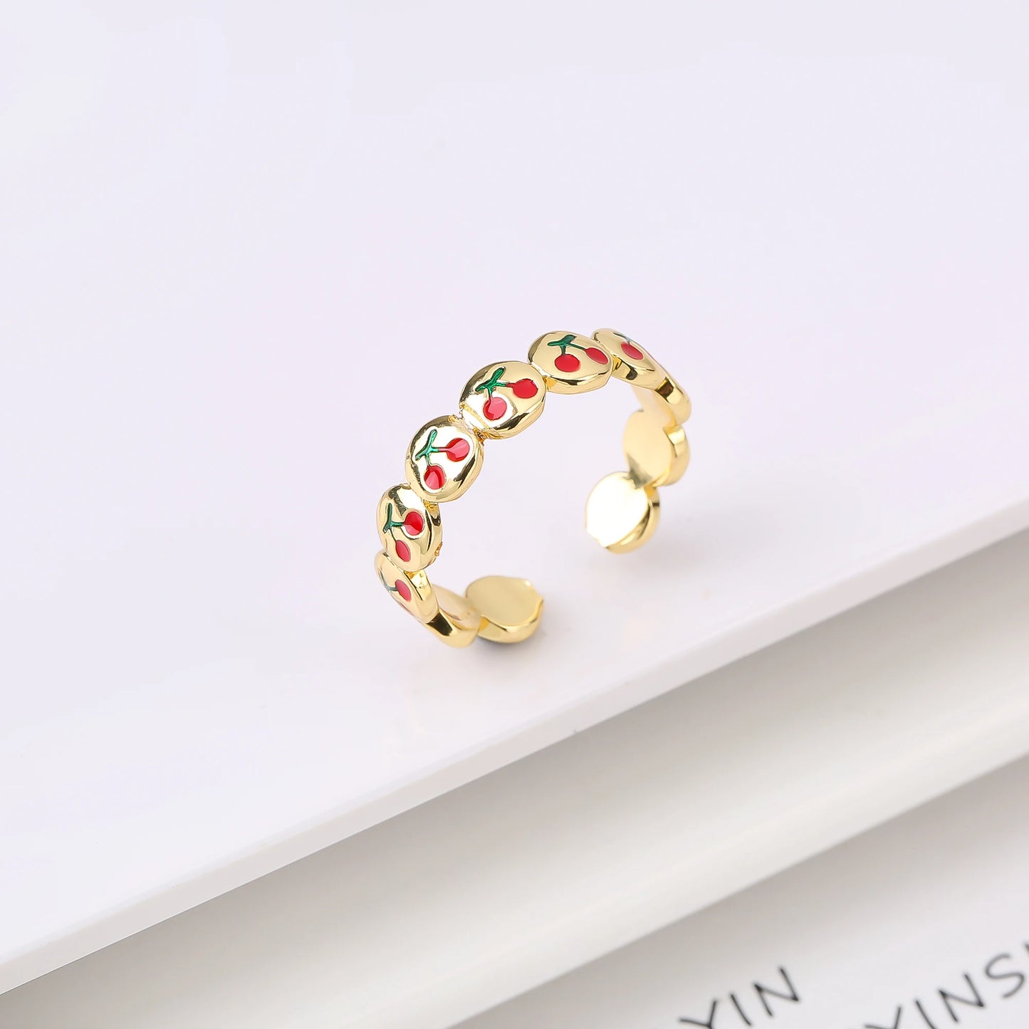 Sweet And Lovely Fruit Cherry Crystal Zirconia Opening Adjustable Ring Simple For Woman Girl Daily Party New Fashion Jewelry