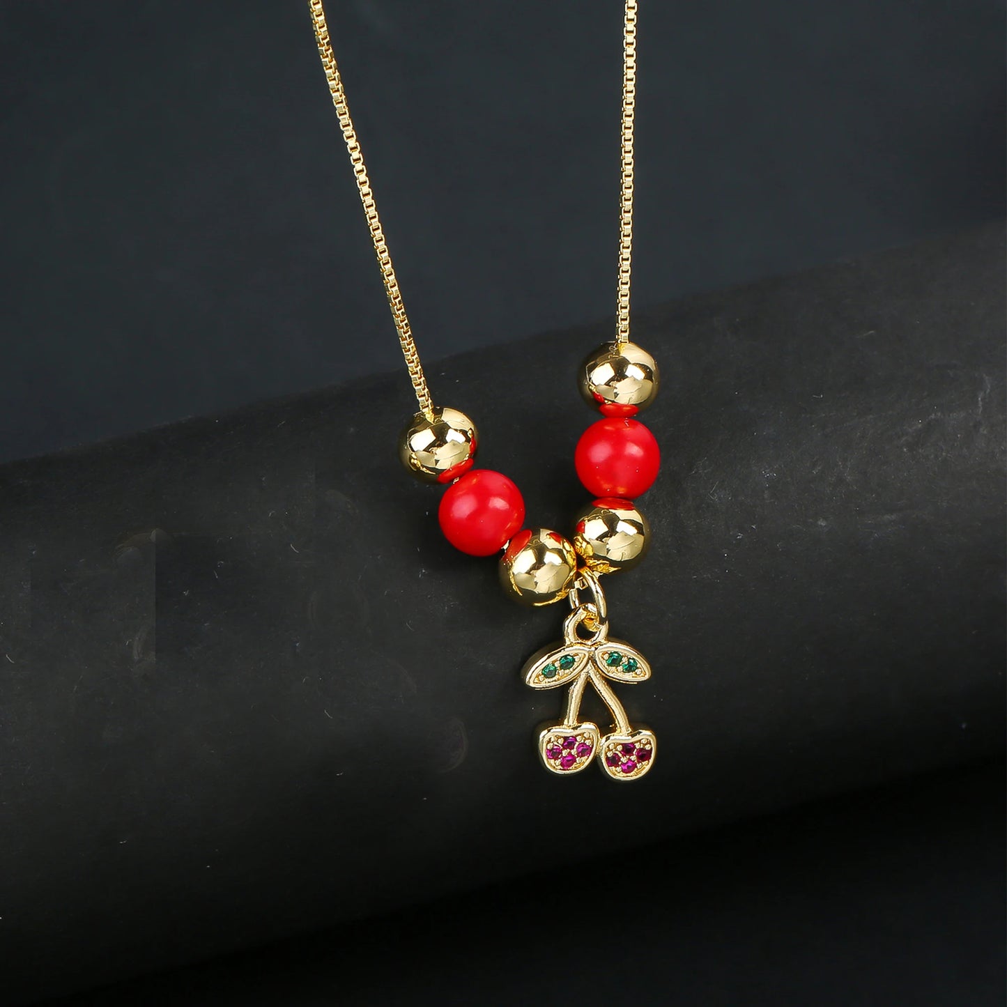 Hot Sale Crystal Red Cherry Pendant Necklace For Woman Gold Plated Fruit Collarbone Chain Fashion Daily Party Jewelry Gift
