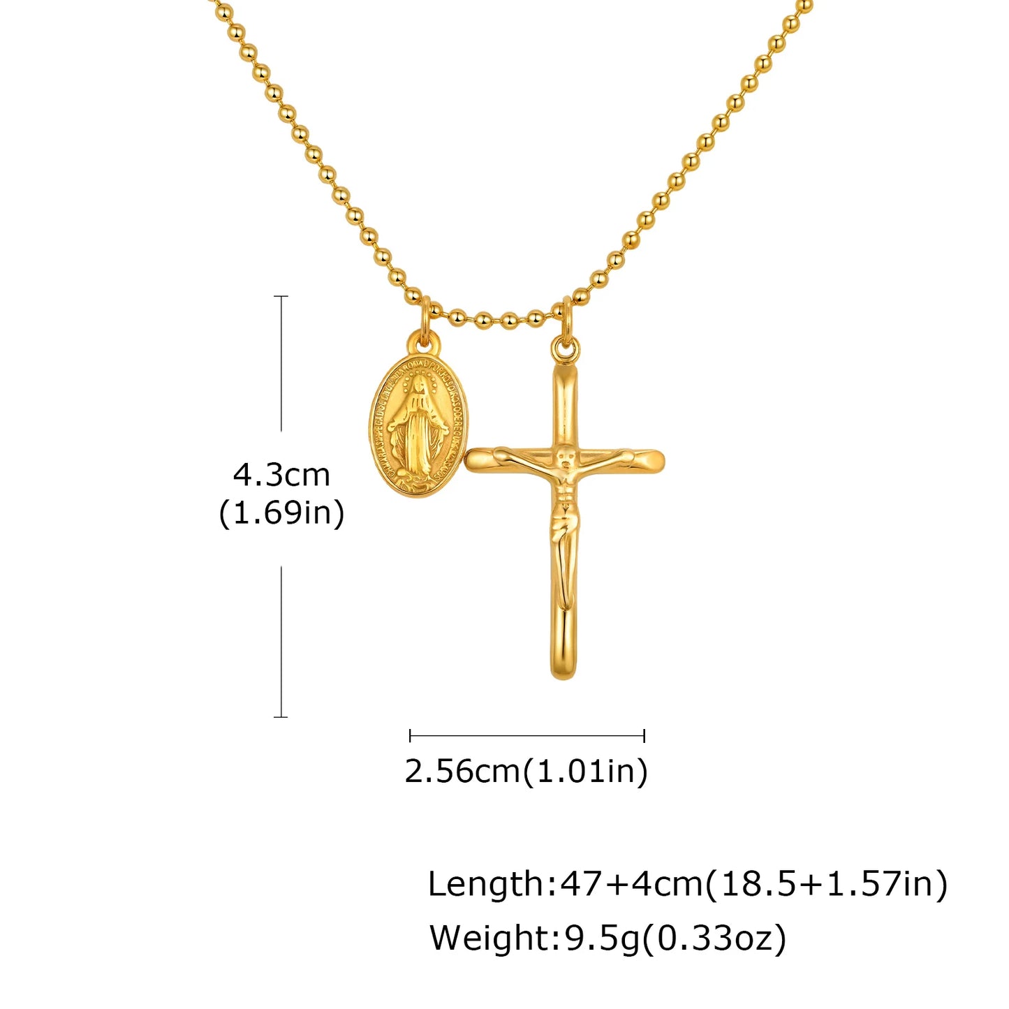 Catholic Cross Necklace for Men Boys,Gold Plated Stainless Steel Virgin Mary Prayer Necklace, Religious Faith Jewelry Gift