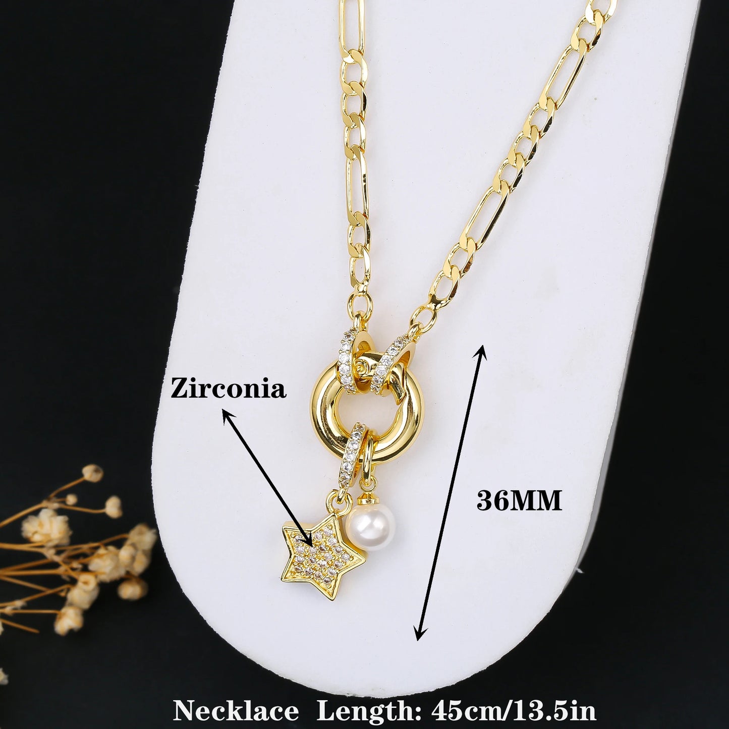 High Quality Gold Color 3:1 Chain Heart Shape Star Zirconia Pendant Necklace Charm for Woman Girl New Fashion Jewelry Wholesale