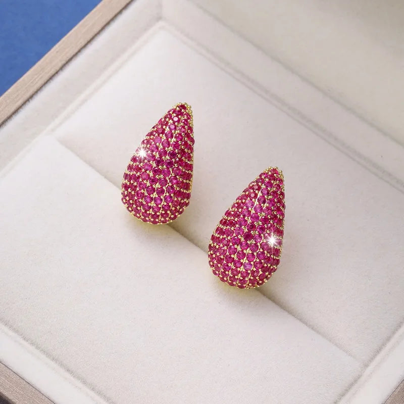 Classic Hot Sale Sparkling Zirconia Teardrop Comma Studs Earrings High Quality Women Fashion Party Wedding Jewelry Accessories