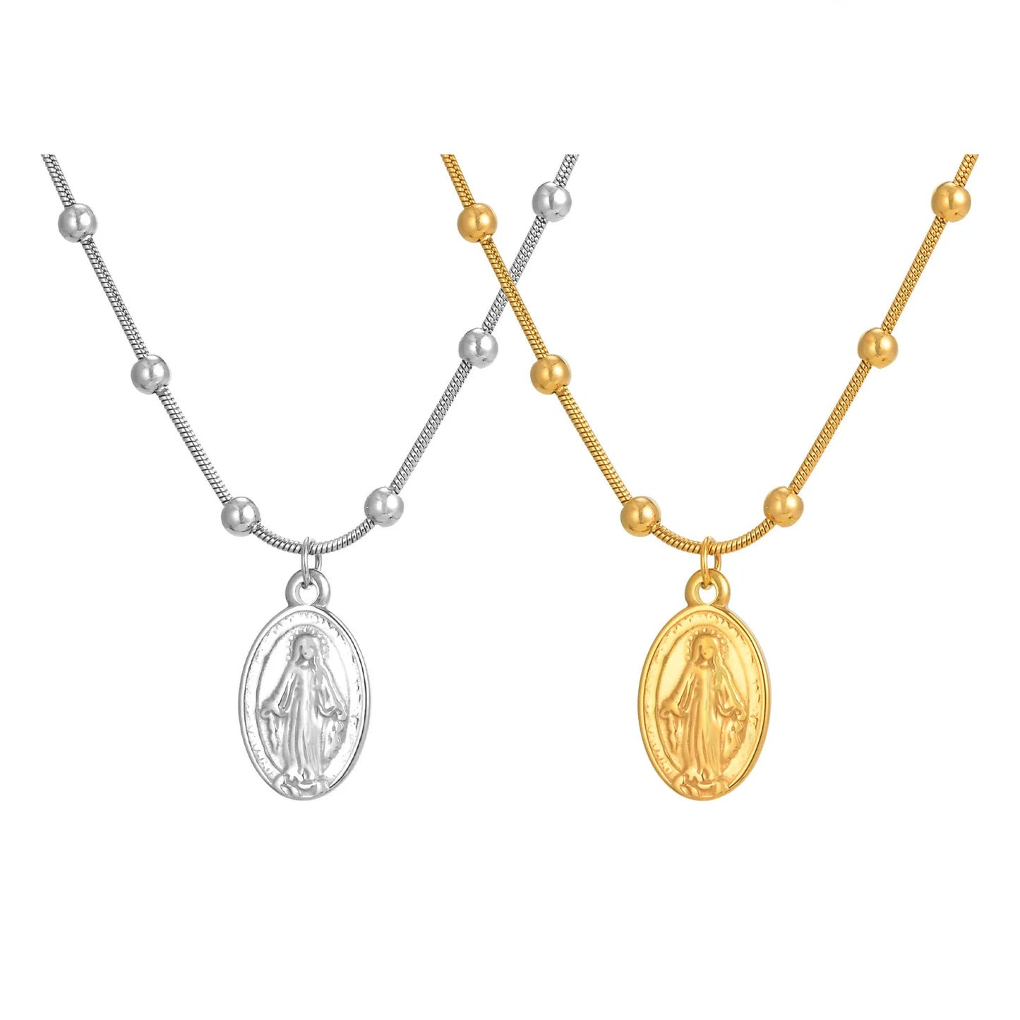 Holy Virgin Rosary Necklace for Women,Stainless Steel Bead Snake Chain Necklaces,Classic Religion Jewelry Gift