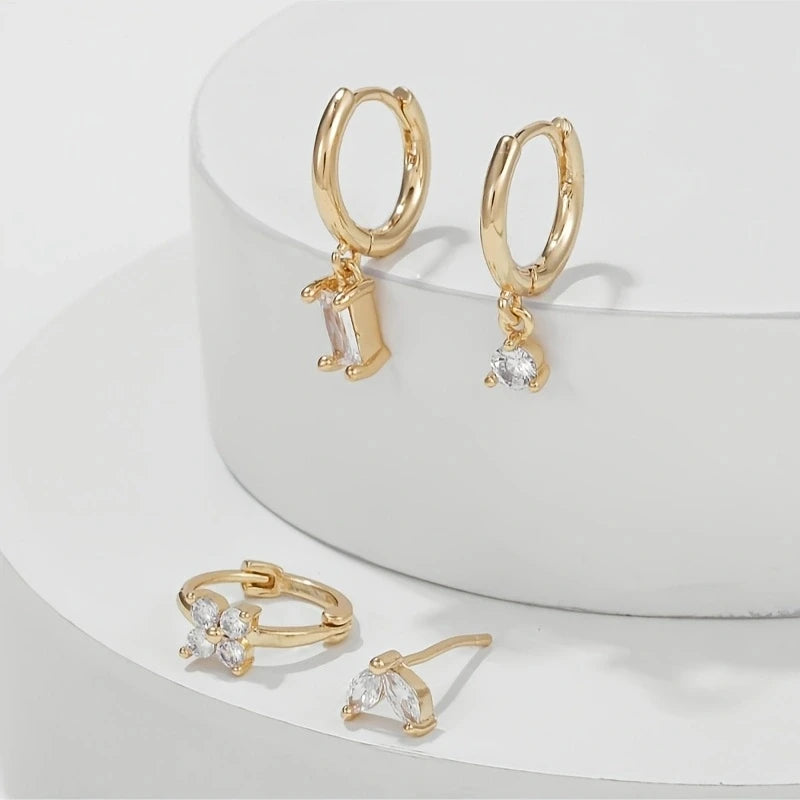 2/8pcs Fashion Novel Stainless Steel Huggies Hoop Earrings,Little Crystal Zirconia Pendant Cartilage Helix Ear Piercing Jewelry