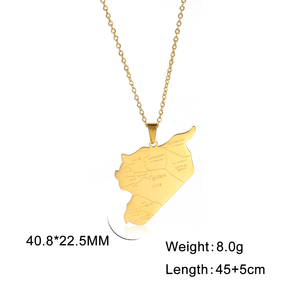 LIKGREAT Trendy Syria Map Flag Pendant Necklaces Stainless Steel Syrians Map Hiphop Jewelry Gift for Women Men