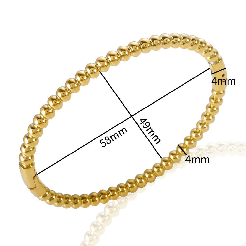 Trendy Round Ball Beaded Bracelets Bangles High Quality Stainless Steel Twist Balls Dots Bead Bangle for Women Jewelry Wholesale