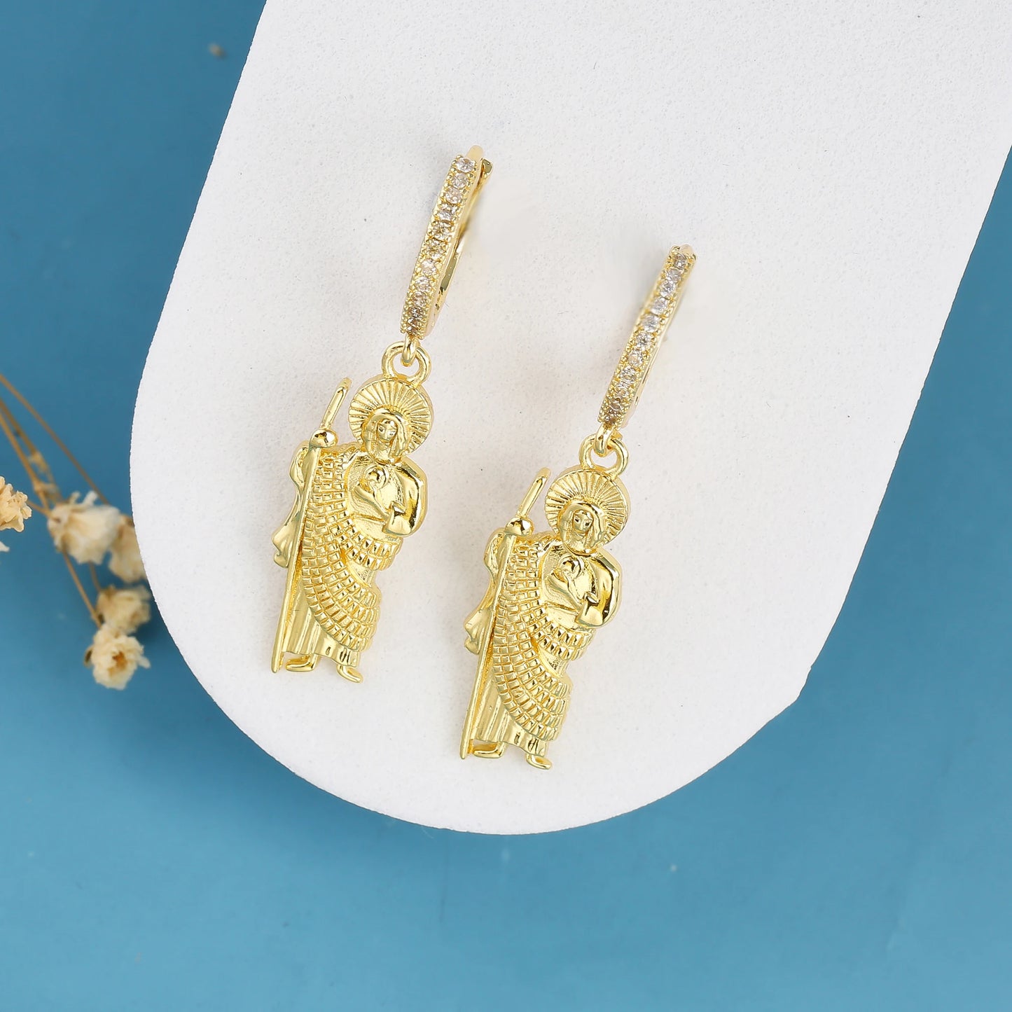 18K Gold Plated Religious Figures St. Jude Necklace Earrings Jewelry Set Simple for Woman Christian Catholic Jewelry Daily Wear